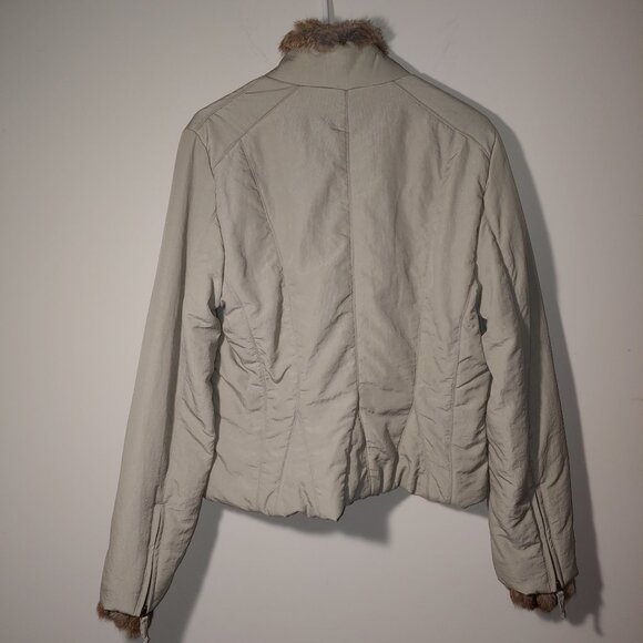 Via Spiga Rabbit Fur Collar and Cuffs Puffer Jacket Size L Oatmeal Cream - Picture 7 of 12